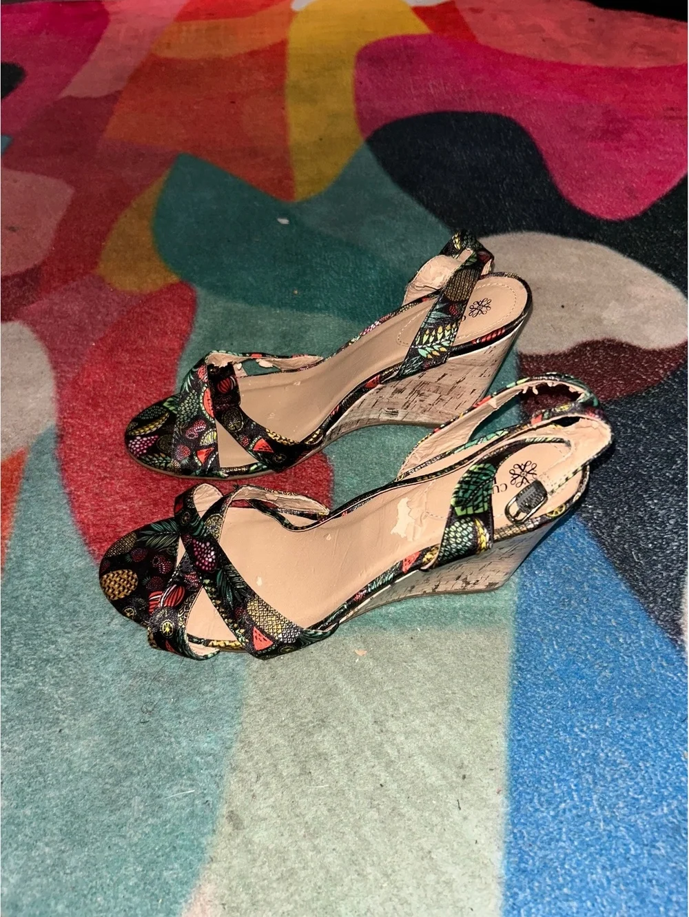Women's Multicolor Floral Cork Wedge Sandals